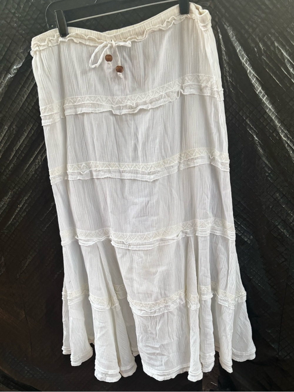 Bohemian White Tiered Maxi Skirt with Lace Trim 100% cotton